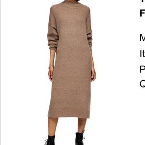Topshop Ribbed Long Sleeve FunnelNeck MIDI Sweater